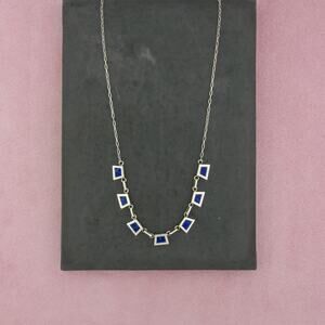 sterling silver vintage lapis lazuli link necklace size 19.5in